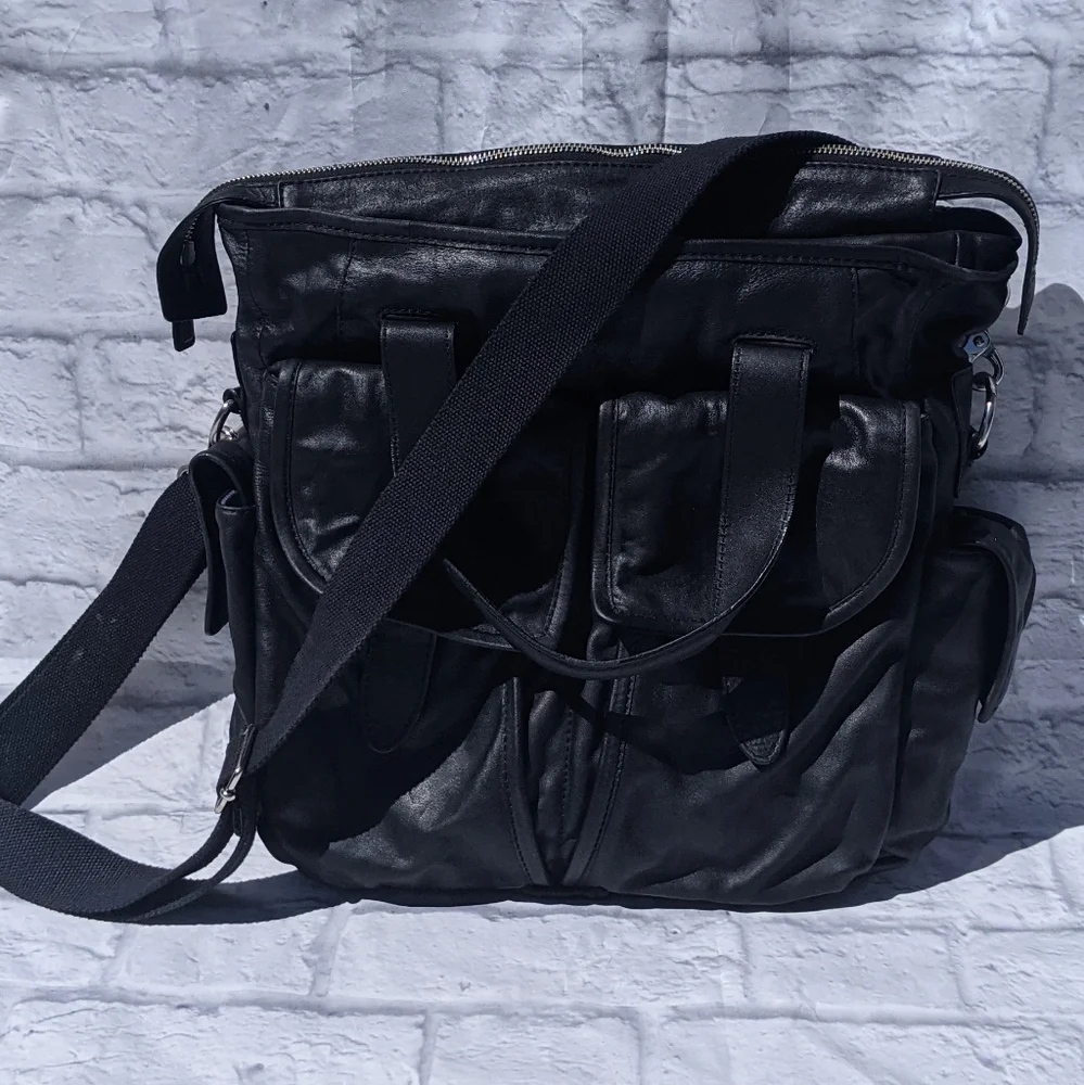 Cole Haan Black Leather Laptop Bag with Shoulder Strap